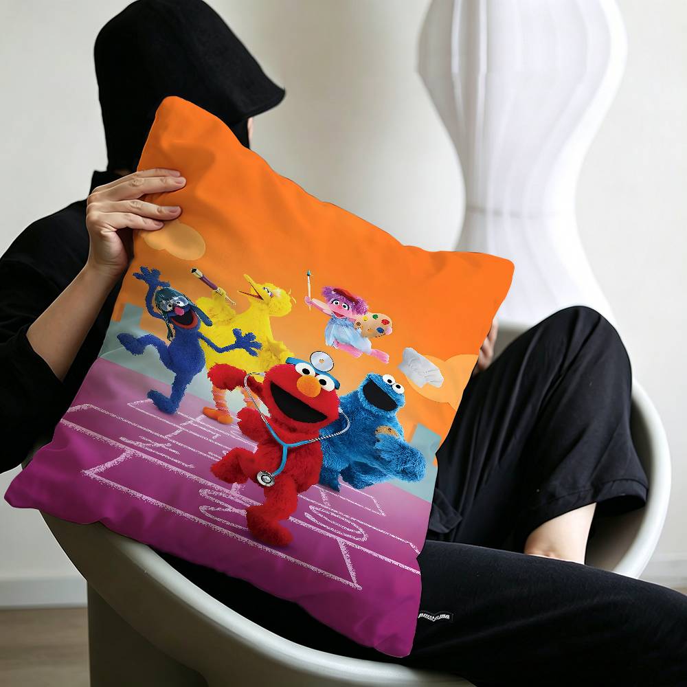 S-Sesame Street TV Cute Cartoon Pillow Covers Cartoon Sofa Decorative Home Double-sided Printing Short Plush Cute Cushion Cover