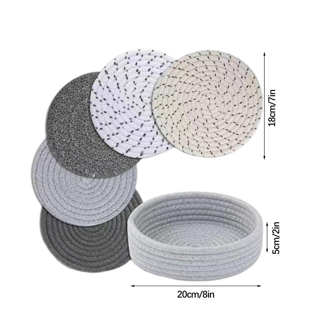 

Farmhouse Woven Coasters 5pcs Cotton Weave Round Drink Mats 7.08 Inches Cotton Rope Drink Coasters High Water Absorption Table 18cm