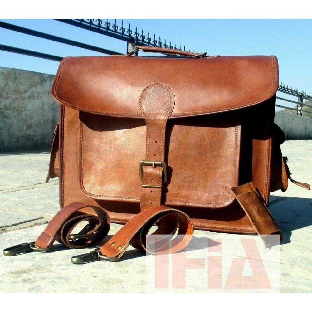 Goat Leather New Men's Crossbody Brown Messenger Laptop Travel Shoulder Bag