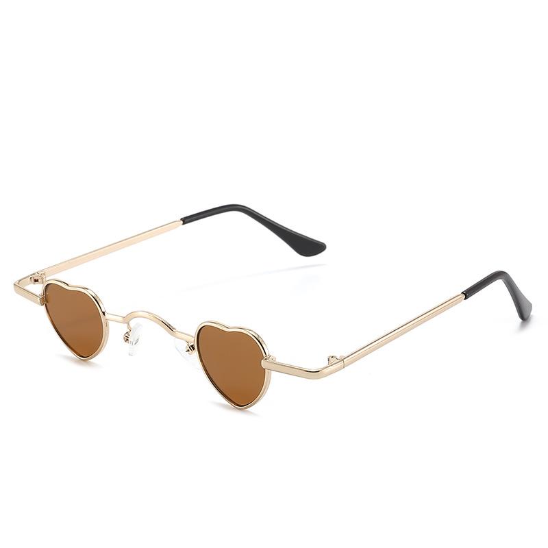 Sweet Cool Heart Metal Thin Frame Sunglasses For Women, Mini Heart Shape & Face Slimming For Streetwear Styling 1084