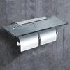 Jan étoile Toilet Paper Holder, Mirrored, Double Shelf, Stainless Steel and Tempered Glass, Wall-Mounted, with Top