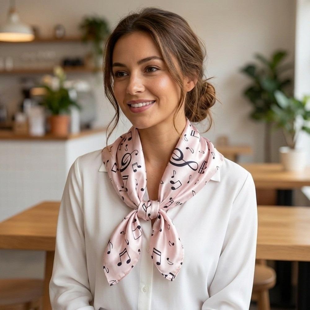 Lightweight Musical Note Shawl Breathable Square Headscarf Elegant Square Scarf Bag Accessories