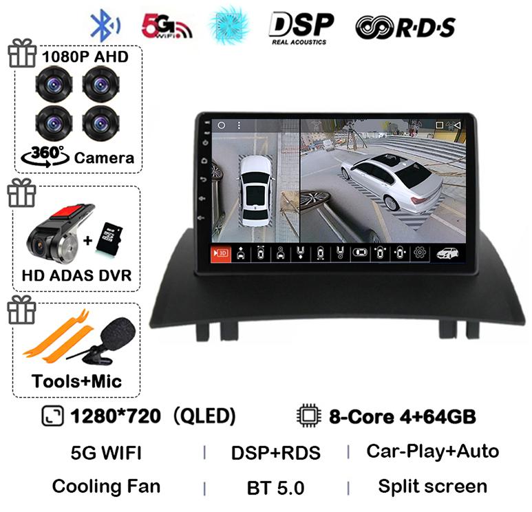 Android 14 Carplay Auto For Renault Megane 2 2002 2003 2004 2005 2006 2007 2008 2009 Multimedia Car Radio Player WIFI+4G Stereo