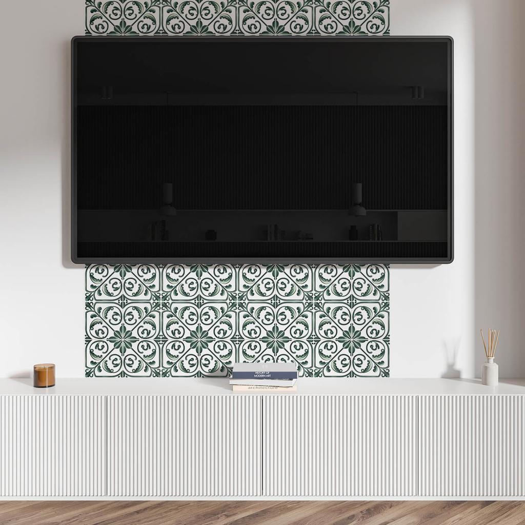 Komplet Kafelków Winylowych Z Motywem Do Kuchni Salonu Wzór Roślinny Z Ornamentami 6X60X30 Cm