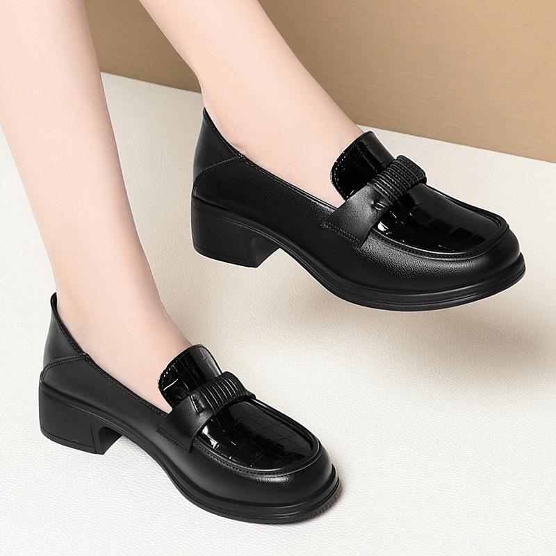 Pantofi de primăvară cu toc mic pentru mamă, pantofi simpli din piele moale, mocasini confortabili cu talpă moale, eleganți pentru vârsta mijlocie și înaintată
