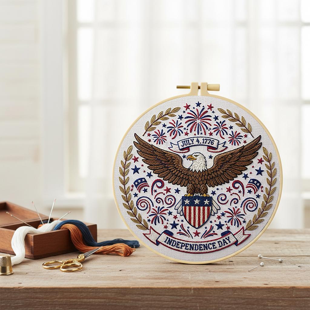 29x29cm DIY Cotton Embroidery Kit Handmade Pre-Printed Pattern Needlework Independence Day Hand Stitch Kit for Craft Lover Gift