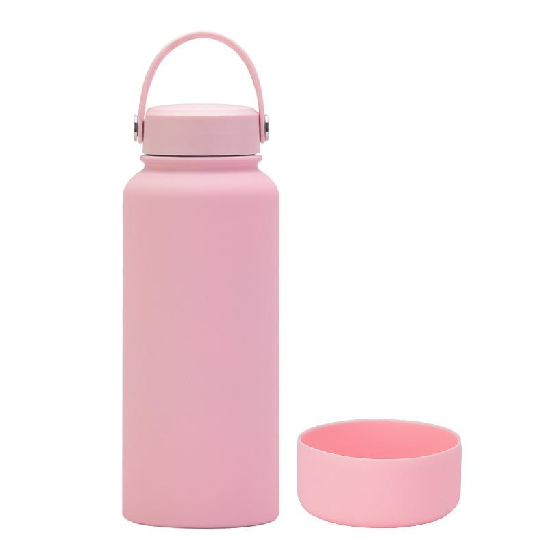 1L Large-Capacity Thermos Cup With Non-Slip Bottom, Portable Outdoor Sports Kettle, Frosted Water Cup