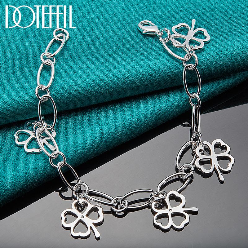 Four Leaf Grass Pendant Bracelet Party Gift Silver Fashion Jewelry