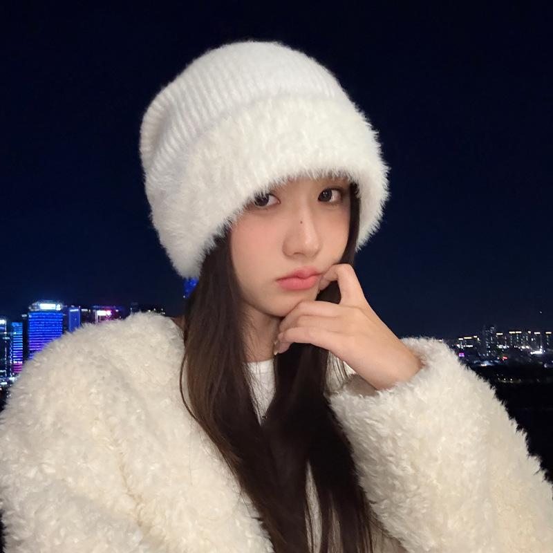 

Осенне-зимняя шапка женская шерстяная вязаная шапка большой окружности головы головной убор кроличий мех флис защита ушей теплая холодная шапка average size