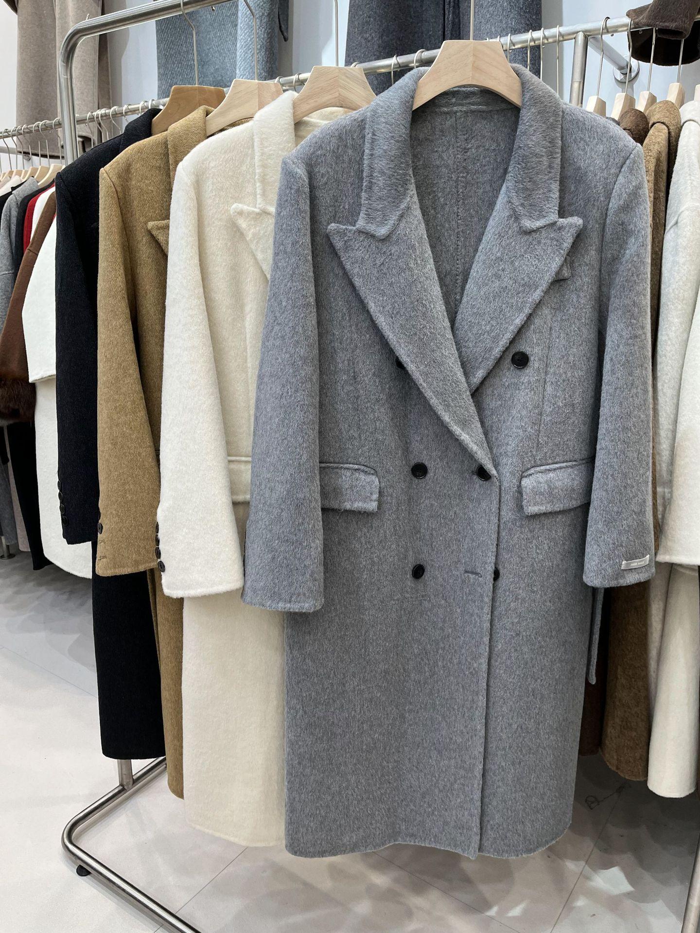 

Autumn and winter belt double-sided fleece wool coat women s commuting Hepburn woolen thickened long barred collar jacket S (under 60kg) сірий колір