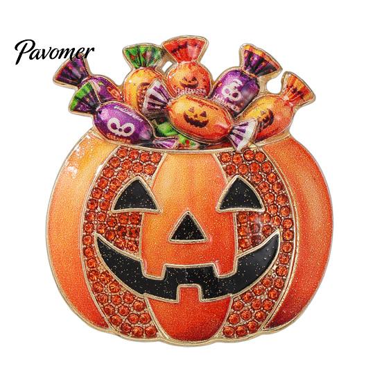 Clothes Decorative Brooch Halloween Pumpkin Candy Bowl Brooch, Rhinestone Pin Holder Lapel Pin, Costume Jewelry Clothing Accessories Accessory