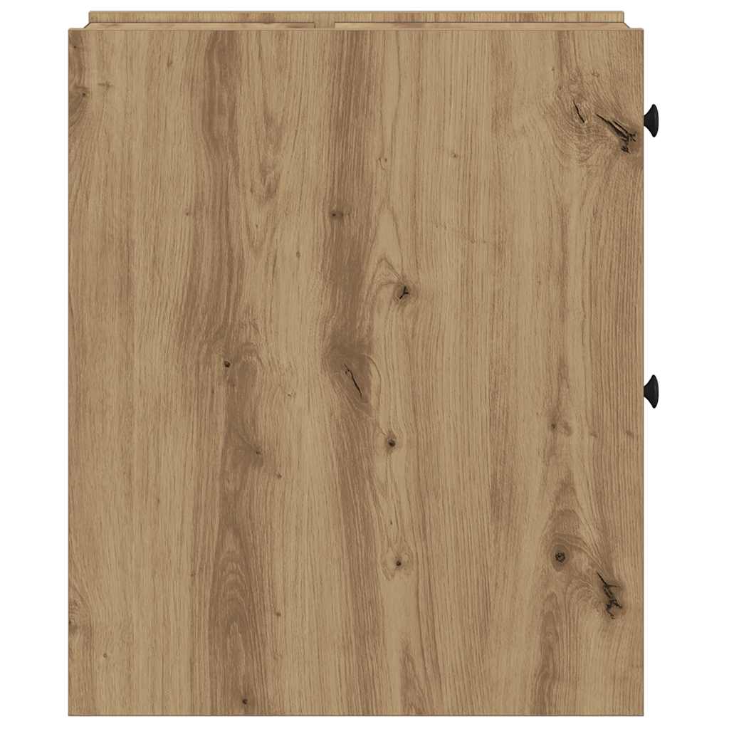 Narrow Bathroom Cabinet with Casters Artisan Oak Wood Based Material
