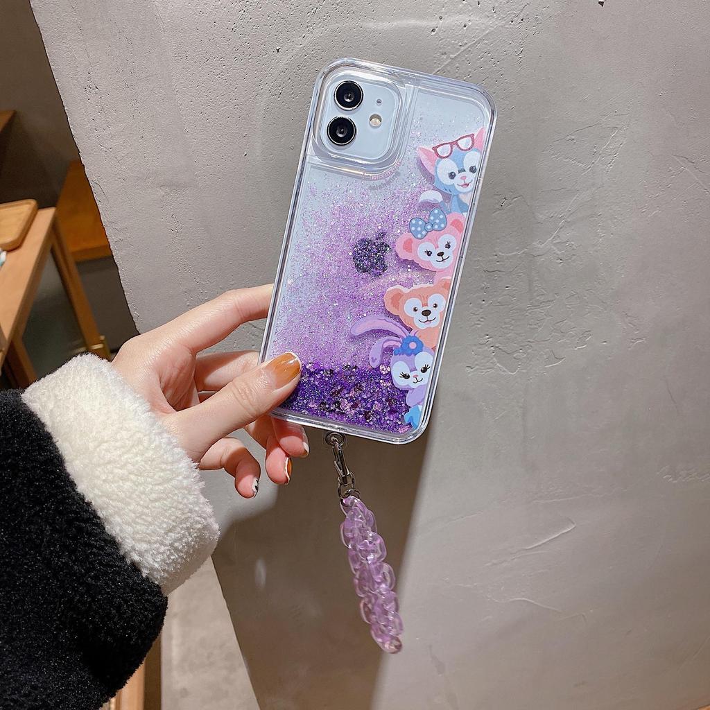 Třpytivý kryt Quicksand Ballet Rabbit pro iPhone Apple 11, 12, 13 Pro Max, X se šňůrkou na krk