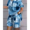 Elegant Women's T-shirt+Shorts 2-piece Sets Summer Fashion Shorts Top Print Female Casual Suit Conjuntos De Mujer 2 Piezas