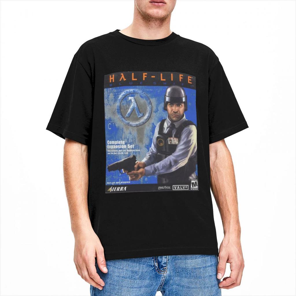Men's Videogames Blue Shift Sierra Box Art 2001 T-Shirts Halfs Lifes Cotton Tees Summer  Short-Sleeved Round Neck Tee Shirt