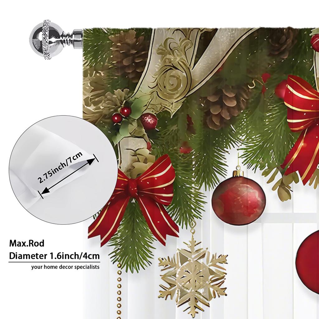 Holiday Decorative Door Curtain Polyester Material Design Christmas Ball Tree Branch Decoration Suitable Living Room Bedroom Parties Window Home