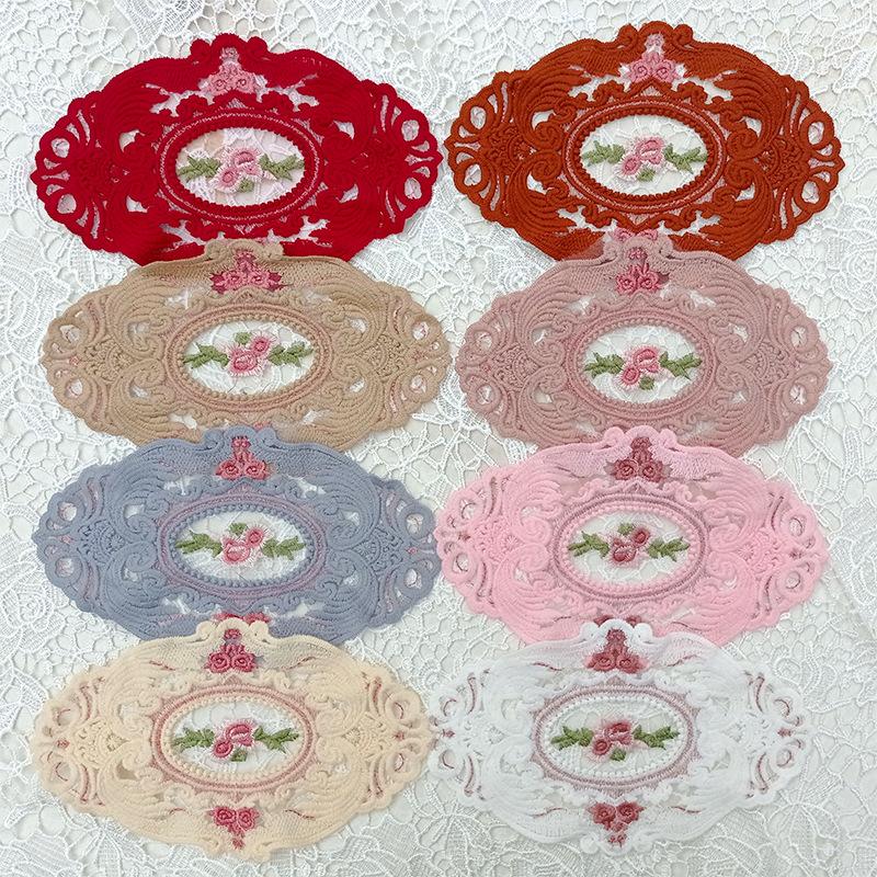Oval Coaster European Lace Embroidered Dining Table Mat Decorative Fabric Coffee Table Mat Embroidery Retro Heat Insulation Weaving