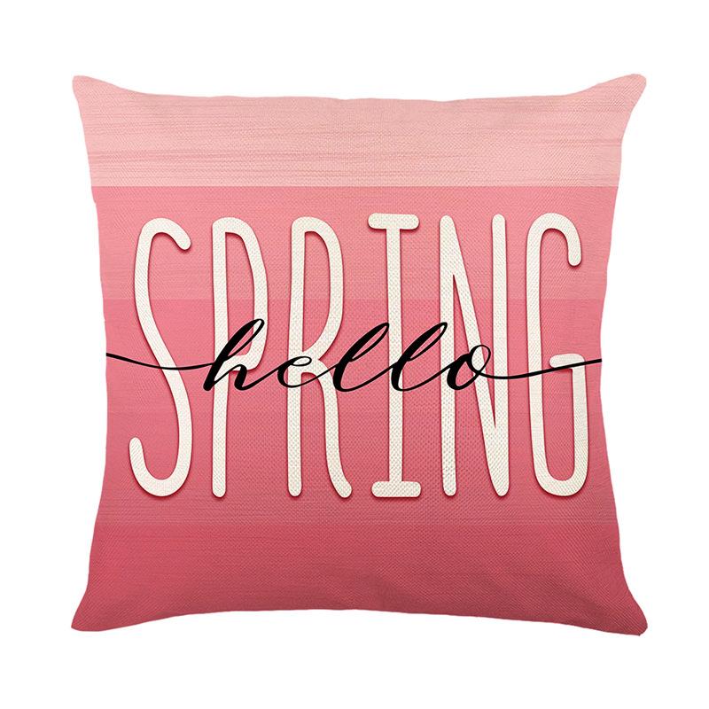 Spring Pink Flower Pillow Cover Polyester Printed Letter Floral Decoration Living Room Sofa Cushion Cover