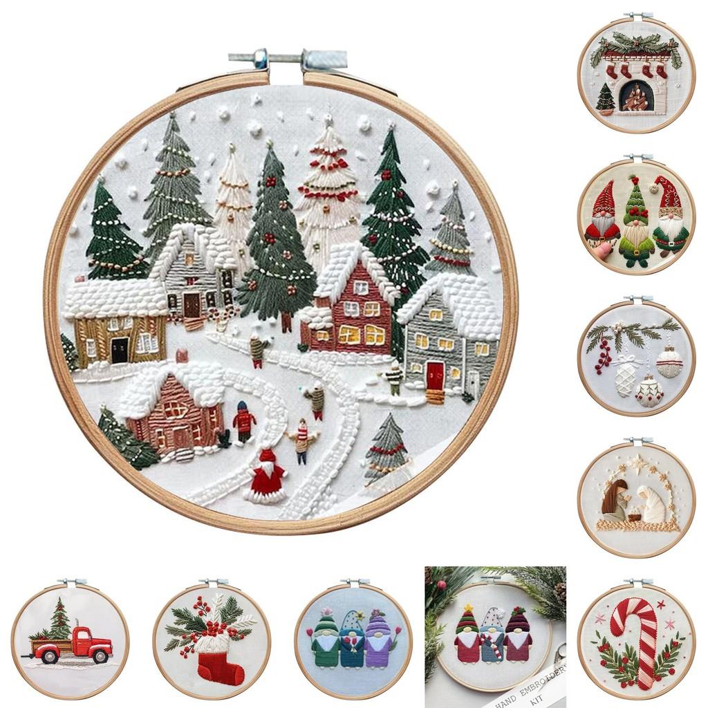 Christmas Embroidery Kit Featuring Unique Floral And Leaf Designs Perfect For Holiday Decor Projects
