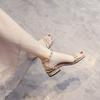 2025 new summer fairy style black thick heel medium heel sandals female rivets one word with fairy style high heels