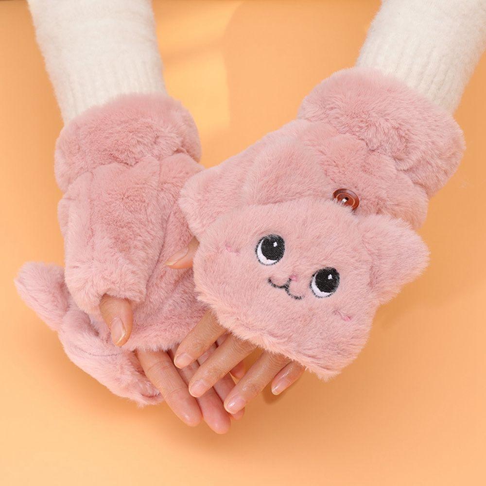 Driving Gloves Autumn And Winter Elastic Female Gloves Half-finger Gloves Wool Mittens Flip Mittens