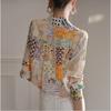 Women S Loose Long Sleeve Printed Turn Down Collar Casual Blouse Shirt