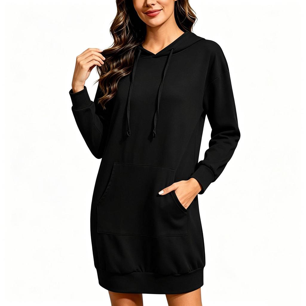2026 European & American Women's Casual Long-Sleeve Hoodie Dress