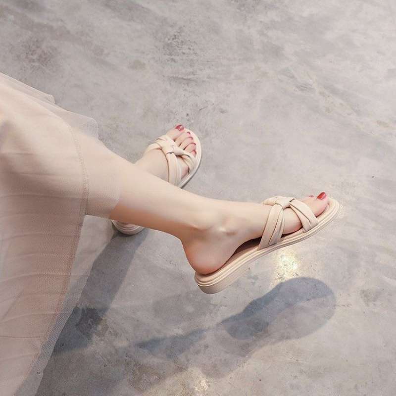 Cross-word slippers women's high-value summer out new fashionable versatile beach cool slippers soft