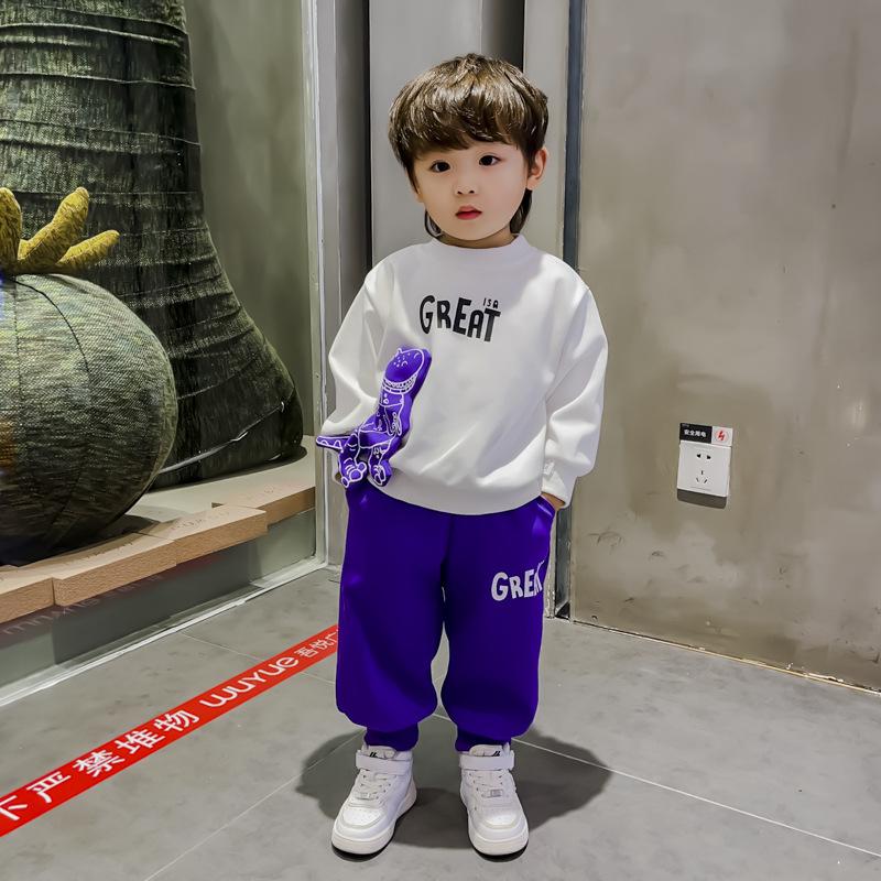 Autumn Children Girls Boys Clothes Sets Kids Cartoon Dinosaur Sweater Pullover Pants Two Pieces Outfit Tracksuit
