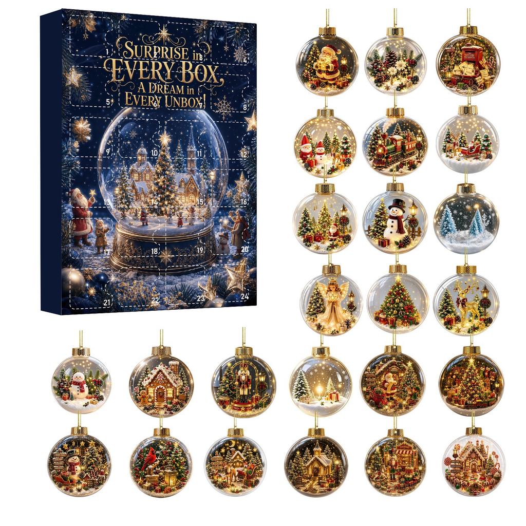 2026 Christmas Countdown Calenda, 24 Acrylic Snow Globe Christmas Tree Ornaments,Holiday Gift for Christmas