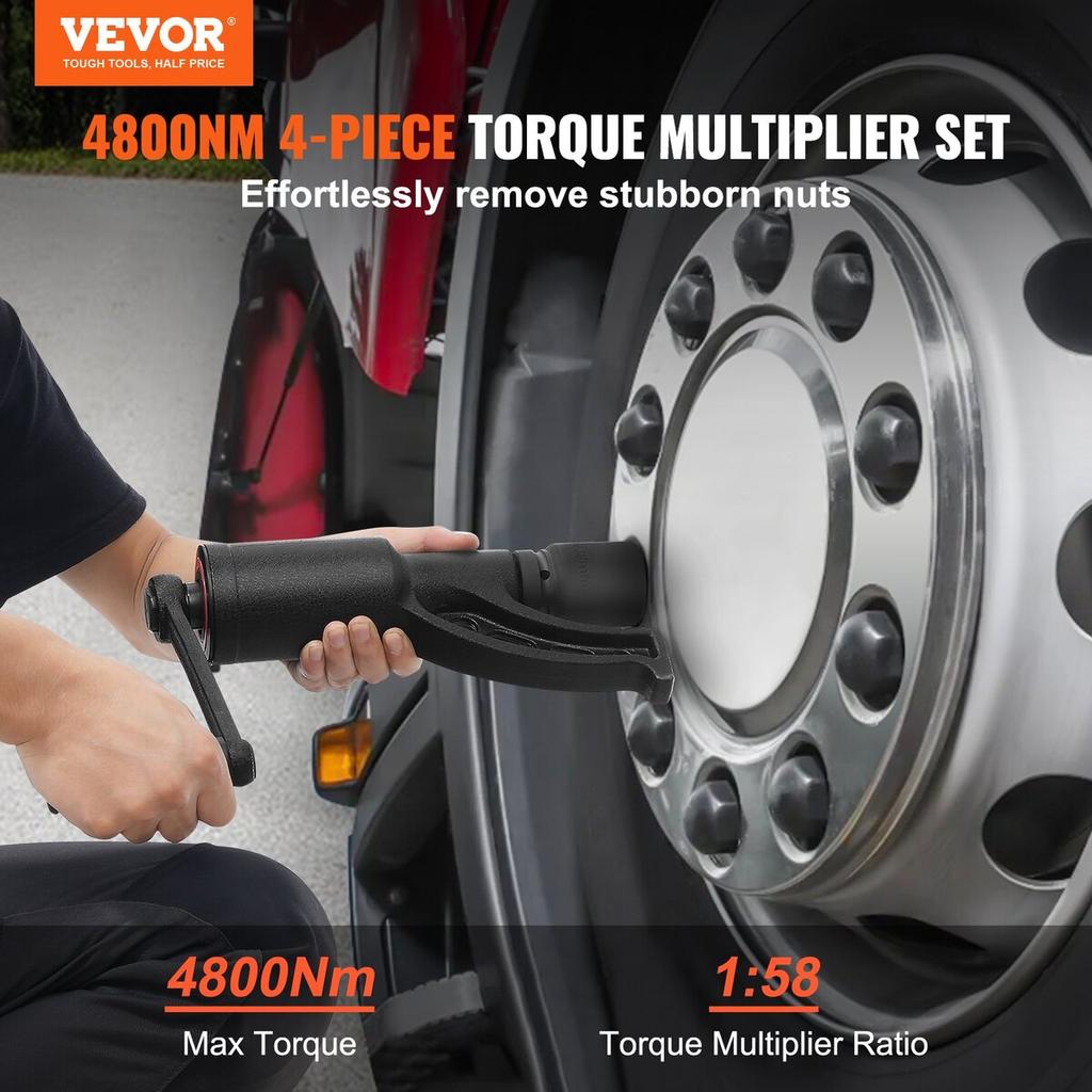 Torque Multiplier, Heavy Duty Torque Multiplier Wrench Set, 1 Inch Drive Lug Nut Wrench Torque Multiplier, 1:58 4800N.m Lug Nut Remover, with 4