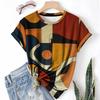 T-shirt da donna estiva a girocollo a maniche corte con motivo astratto stampato in 3D, artistica, leggera, casual e alla moda