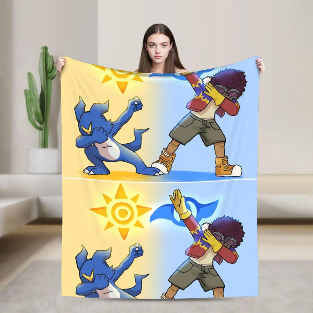 Digimon Agumon Gabumon Sora Anime Blankets Fleece Throw Blanket Summer Air Conditioning Decoration Soft Warm Bedspreads