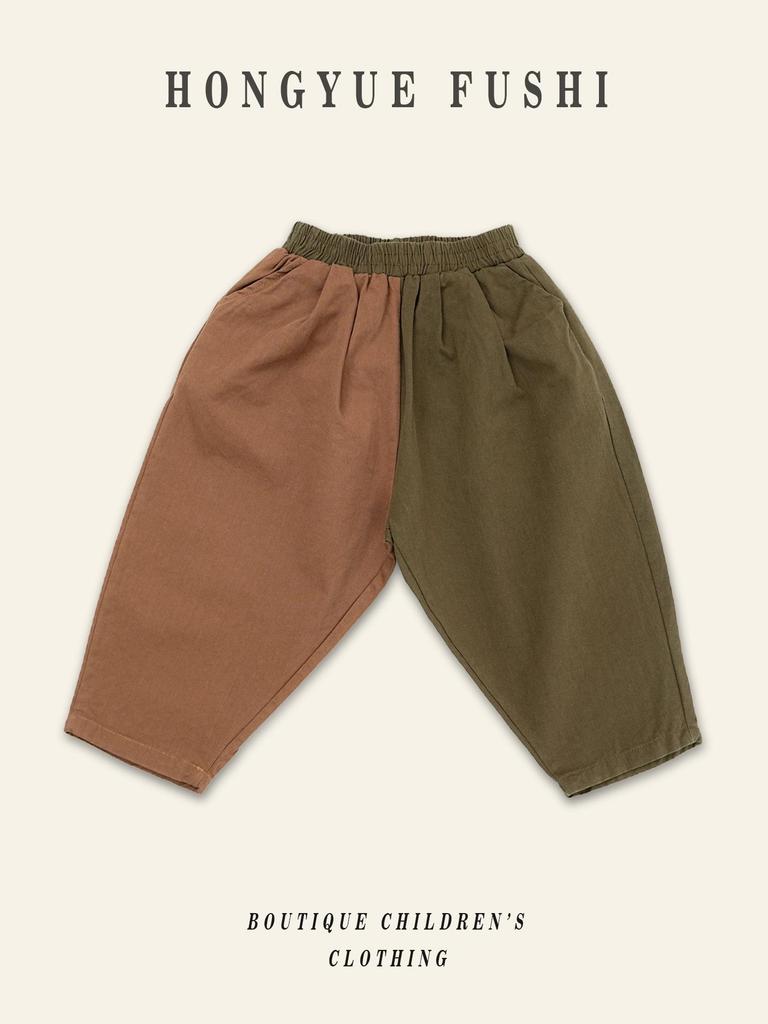 Kinder Baumwoll-Leinen Karottenhose: Frühling & Herbst Koreanischer Stil, Farbblockierte Freizeitkleidung für Kleinkinder & Kinder