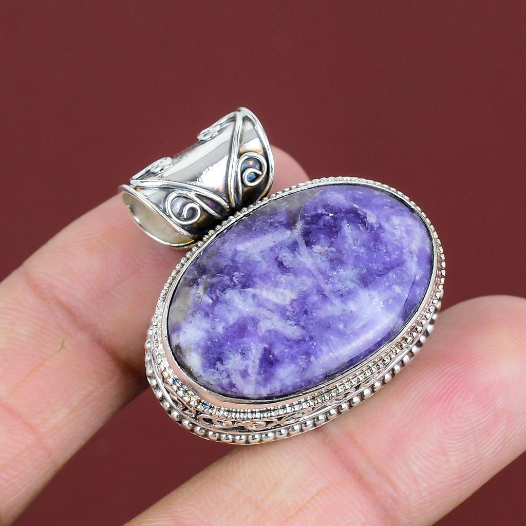 Lepidolite Pendant Vintage Pendant Genuine Gemstone Jewelry 925 Sterling Silver Pendant Dainty Jewelry Gifts For Him Handmade Unique Pendant