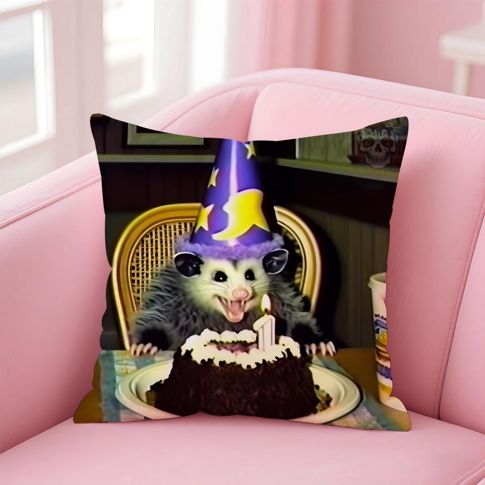 O-Opossum Cushion Cover Pillowcase Short Plush Invisible Zipper Room Sofa Cushion Cover
