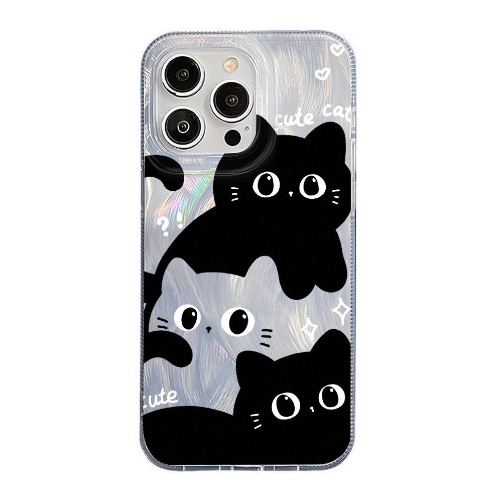 Black and white cat is suitable for iPhone17promax Apple 16IMD feather yarn new mobile phone case 14/13 large hole 15