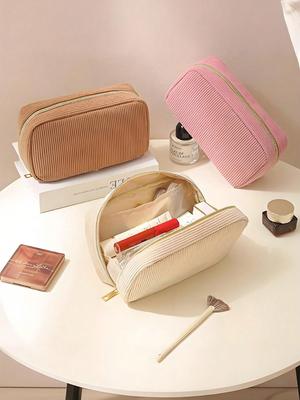 1 Corduroy Makeup Bag, Minimalist Women's Zipper Travel Bag, Lip Gloss Organizer, Brush Storage Bag, Large-capacity Small Bag