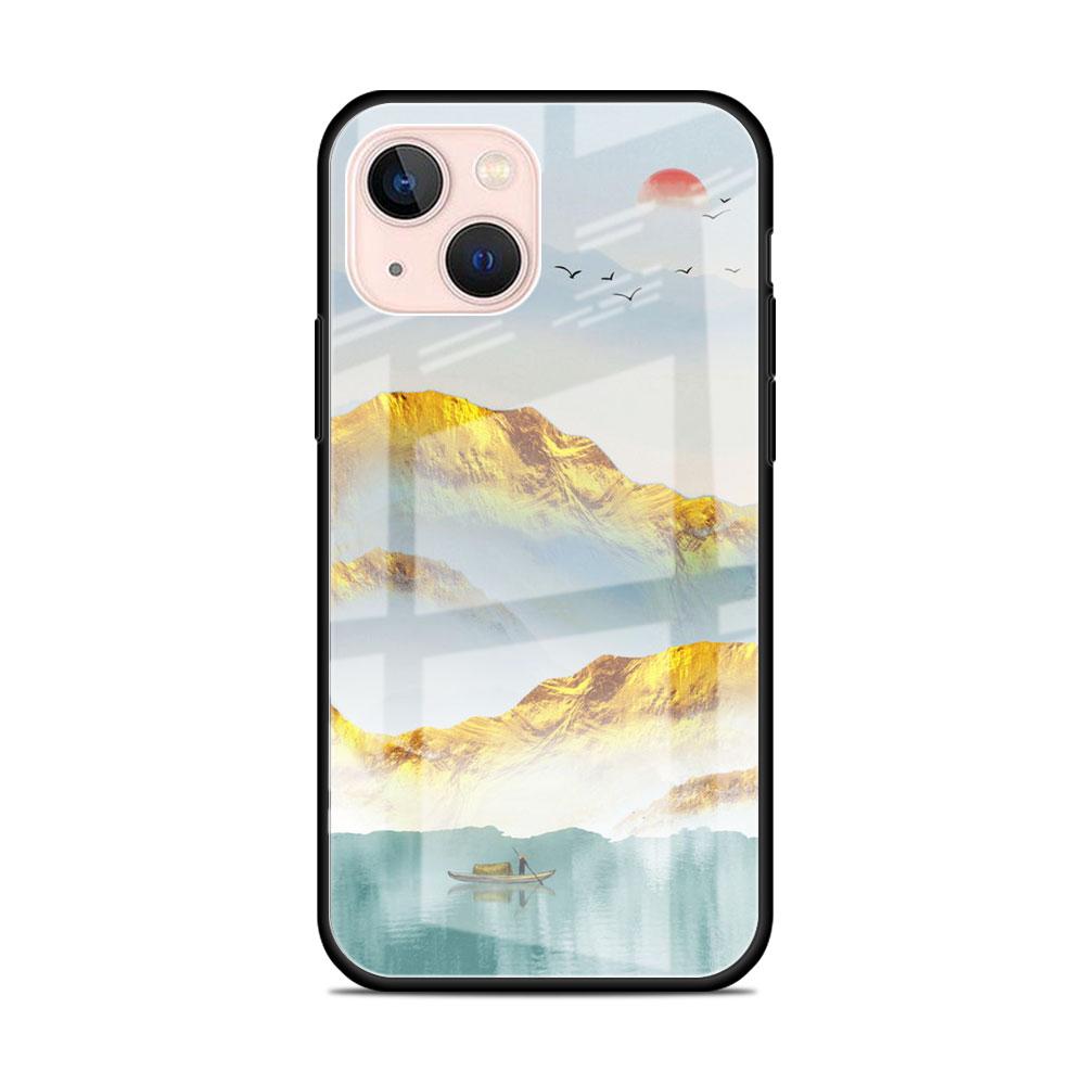 Glass Case For Apple iPhone 14 13 11 12 Pro 7 XR X XS Max 8 6 6s Plus SE 2022 13Pro Tempered Phone Tampa Ginkgo Gold Foil