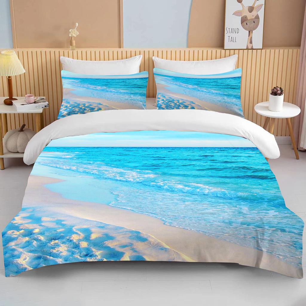 Ocean Povlečení Sada Pobřeží Pláž Povlečení Sada Modrá Hvězdice Sada do Postele Děti Teen Skořápka Domácí Textil Letní Přehoz Prošívaná Přikrývka