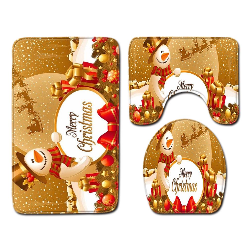 Christmas Toilet Four-Piece Floor Mat Bathroom Non-Slip Door Mat Shower Room Absorbent Carpet