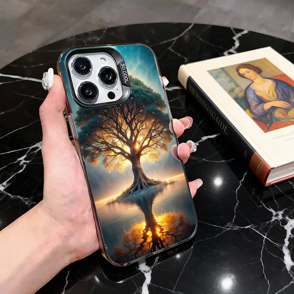 

World Life Tree Mobile Phone Case For iPhone 17,16,15,14,13,12,11 Plus,Pro Max,XS,Colorful Silver Black Cover iPhone12