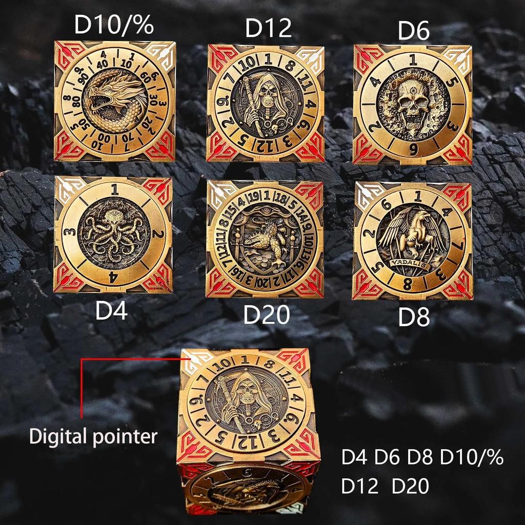 7-IN-1 Six Sided Rotating DND Dice Dungeon And Dragon Table Role Play Game Dice D4 D6 D8 D12 D20 D10/% Polyhedral Wheel Dice
