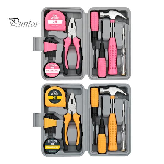 Carbon Steel Hand Tools for DIY Projects 13Pcs Household Tool Set, Kit with Storage Case, Complete Assortment Portable Set Emergency Repairs