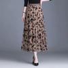 Qooth Floral Skirt Tulle Vintage Printed Skirt Pleated Skirts Elastic Band A Line Skirt QT2584