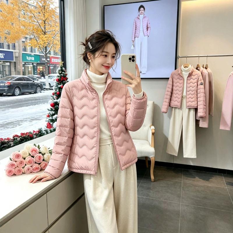 Light and short cotton-padded clothes for women's winter new slim-fitting and thin stand-up collar warm jacket pink, blue, green, red.