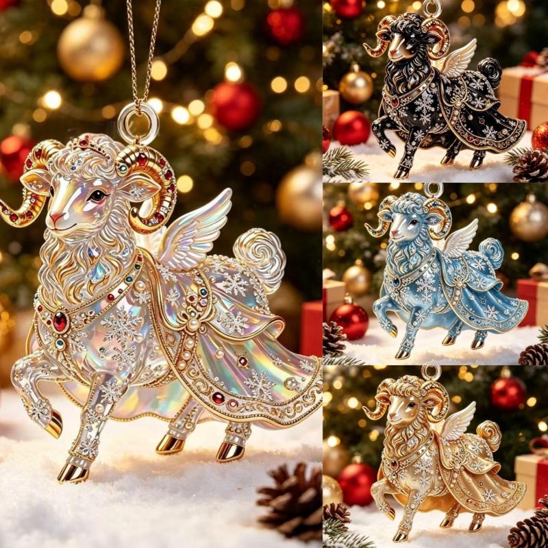 2D Flat Goat Hanging Ornament Christmas Tree Car Rearview Mirror Decoration Hanging Mascot Pendant Home Decoration