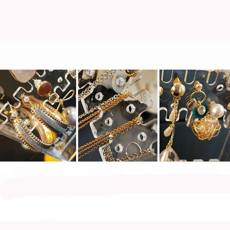 Suport de prezentare pentru cercei și colier dreptunghiular acrilic cu 2 uși, depozitare transparentă pentru bijuterii