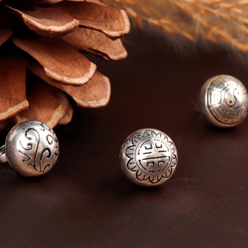 Elegant Silvering Knot Button Bead for Traditional Cheongsam and Shirt Vintage Metal Carved Bead Button for Han Costume