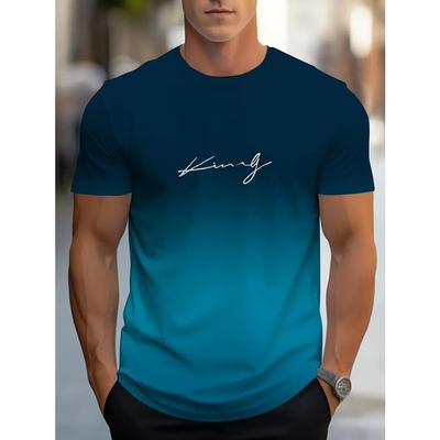 Vibrant Gradient King Graphic Print T-Shirt - Short Sleeve Crew Neck Casual Breathable Moisture-Wicking Summer Outdoor Essential for Men